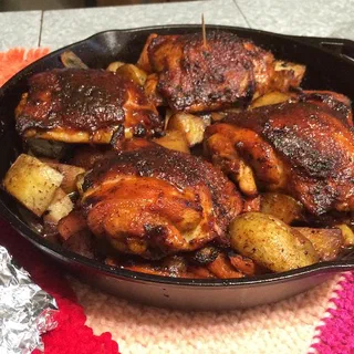 Cast Iron Honey-Sriracha Glazed Chicken with Root Vegetables